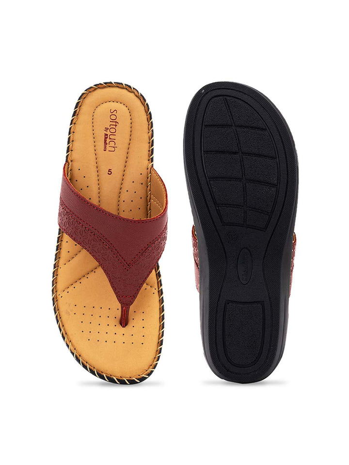 Khadim Softouch Leather Wedge Heel Slip On Sandal for Women