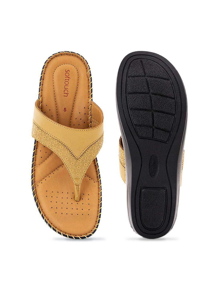 Khadim Softouch Leather Wedge Heel Slip On Sandal for Women