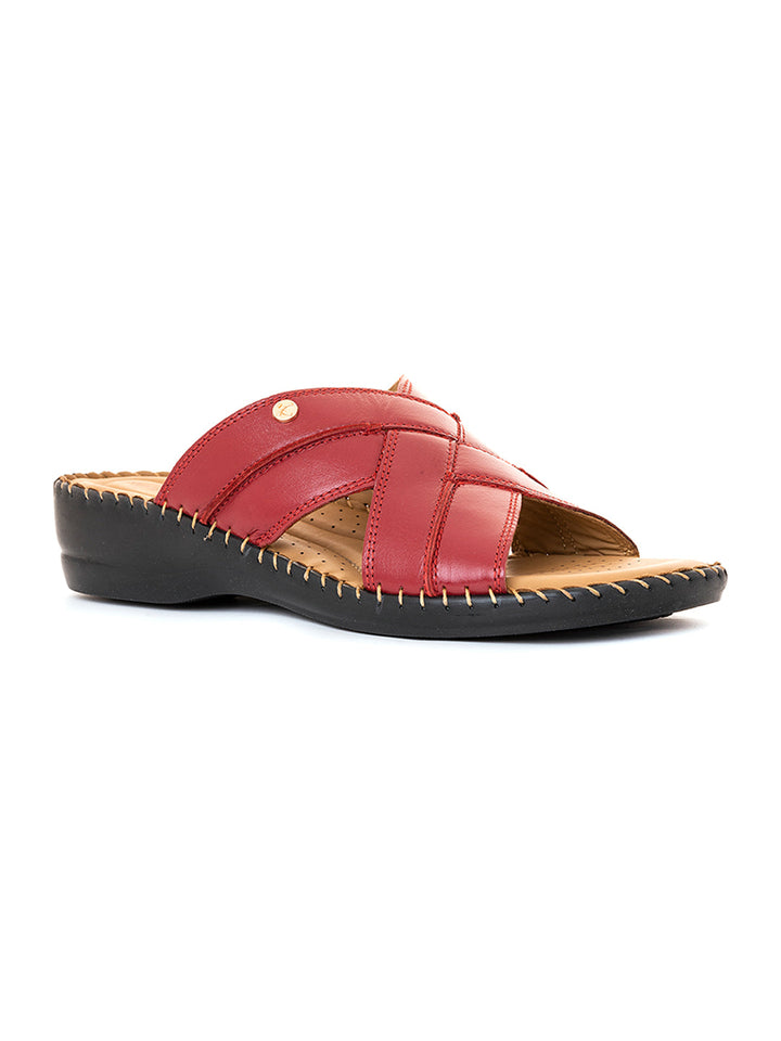 Khadim Softouch Leather Wedge Heel Mule Slip On Sandal for Women