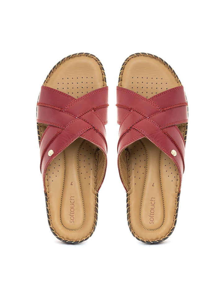 Khadim Softouch Leather Wedge Heel Mule Slip On Sandal for Women