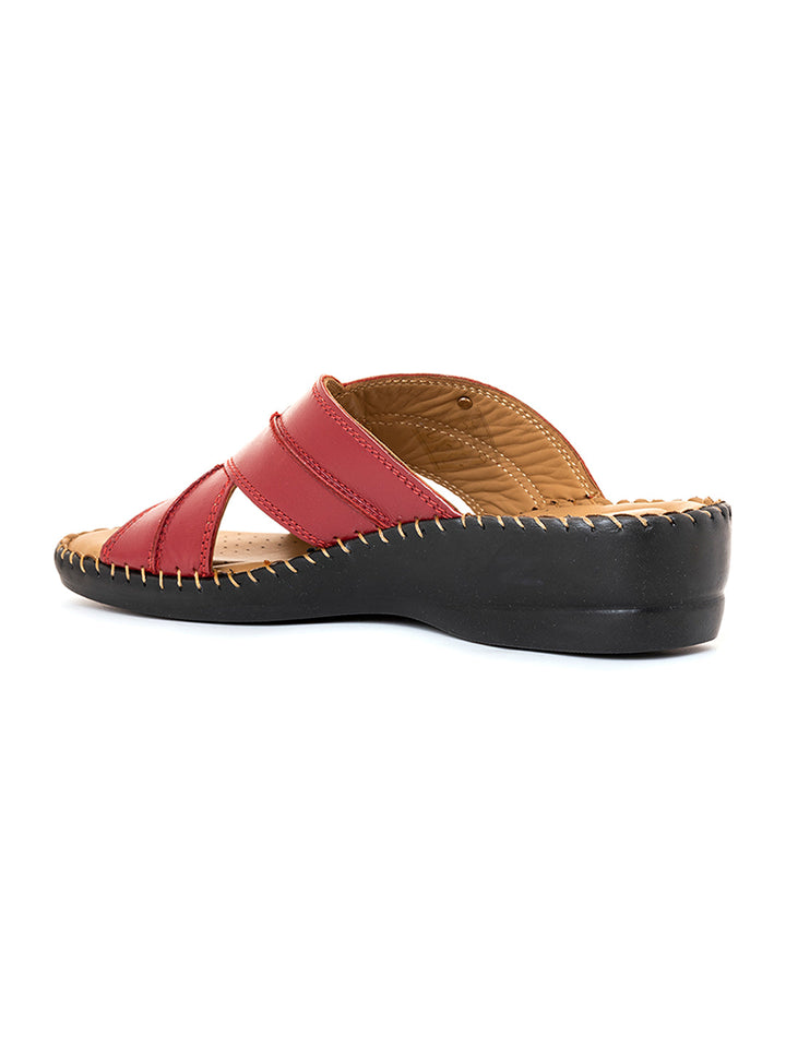 Khadim Softouch Leather Wedge Heel Mule Slip On Sandal for Women