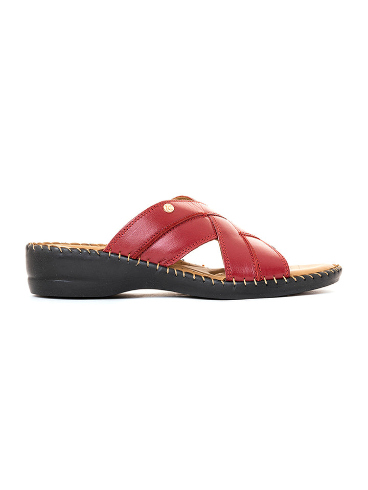Khadim Softouch Leather Wedge Heel Mule Slip On Sandal for Women