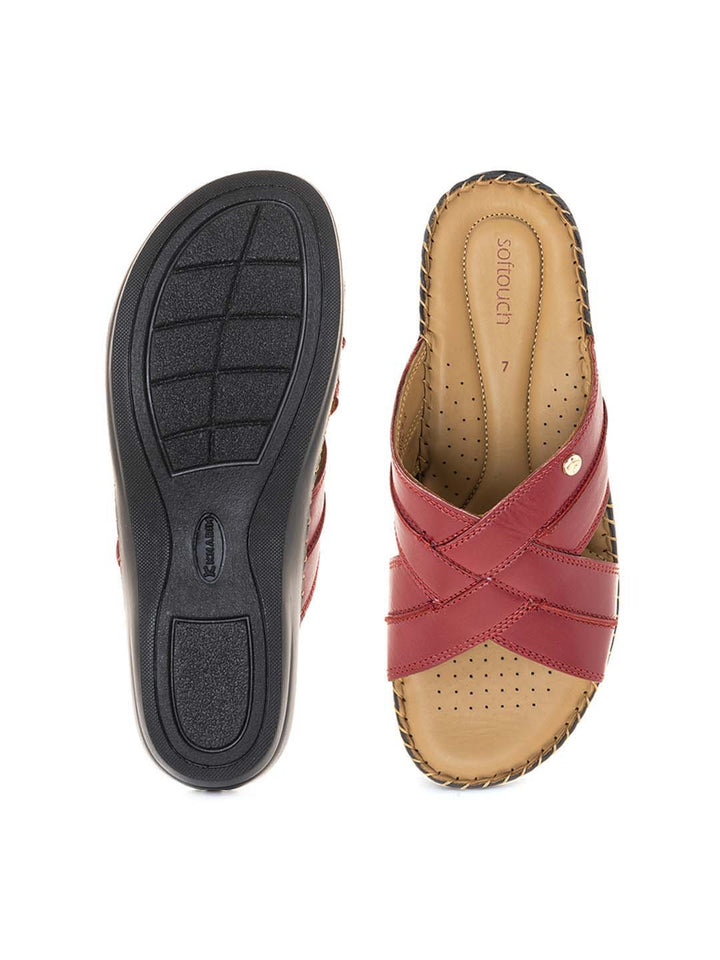 Khadim Softouch Leather Wedge Heel Mule Slip On Sandal for Women