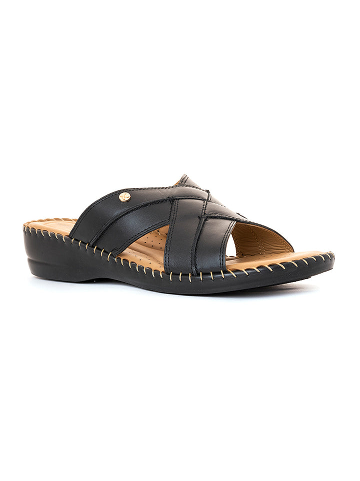 Khadim Softouch Leather Wedge Heel Mule Slip On Sandal for Women