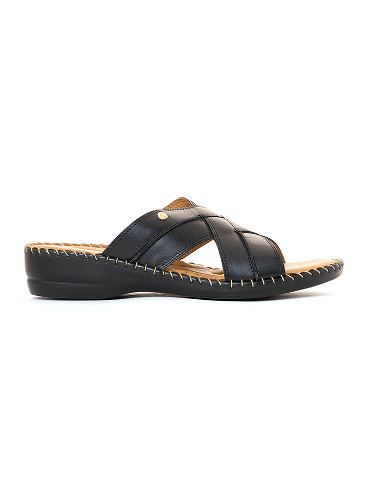 Khadim Softouch Leather Wedge Heel Mule Slip On Sandal for Women