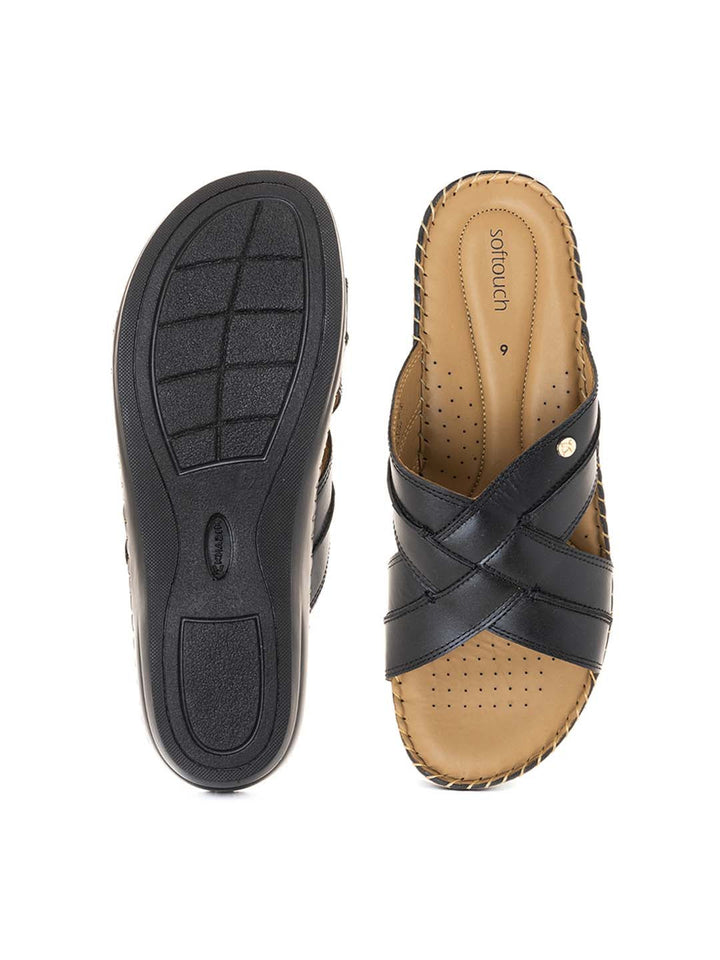 Khadim Softouch Leather Wedge Heel Mule Slip On Sandal for Women