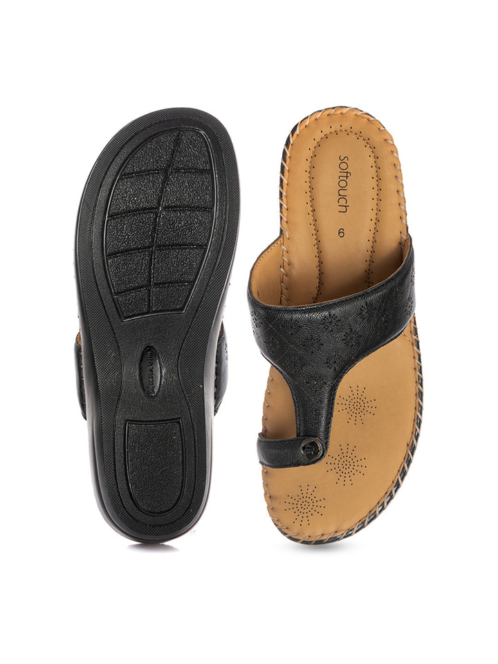 KHADIM Softouch Leather Wedge Heel Slip On Sandal for Women