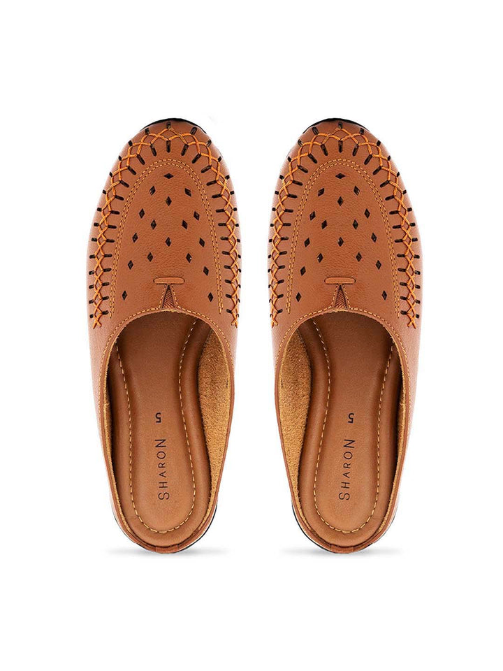 Khadim Sharon Leather Flat Mule Slip On Sandal for Women