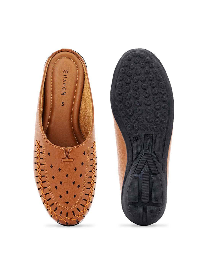 Khadim Sharon Leather Flat Mule Slip On Sandal for Women