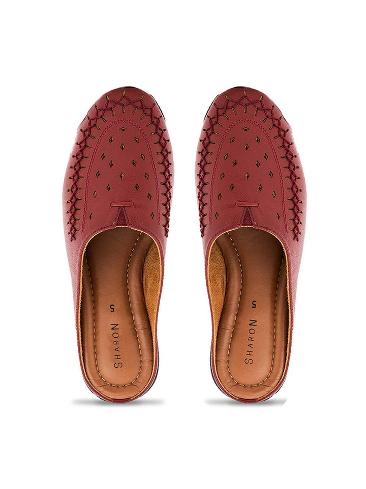 Khadim Sharon Leather Flat Mule Slip On Sandal for Women
