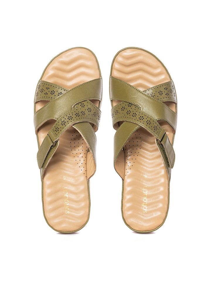 KHADIM Softouch Leather Platform Heel Slip On Sandal for Women