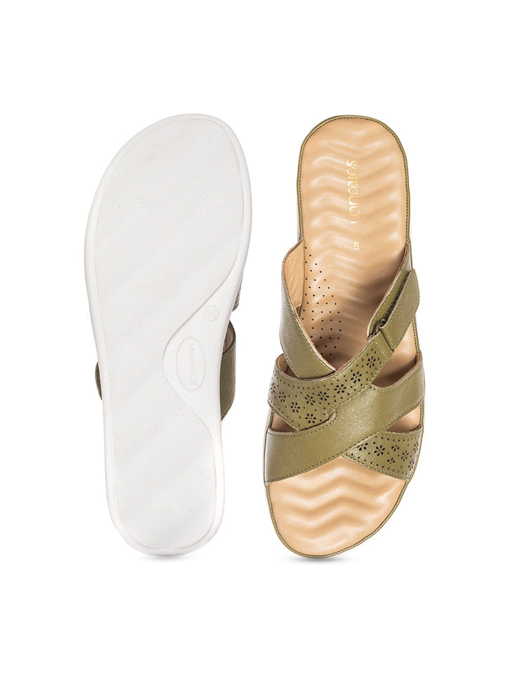 KHADIM Softouch Leather Platform Heel Slip On Sandal for Women