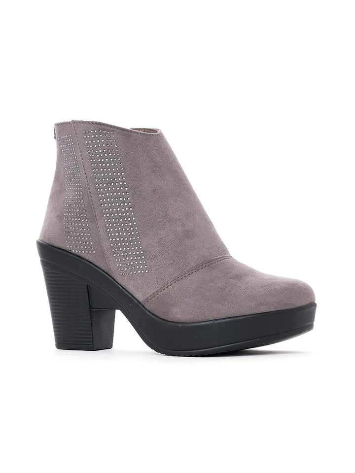 Khadim Cleo Block Heel Zipper Boots for Women