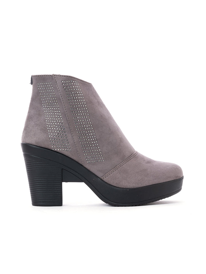 Khadim Cleo Block Heel Zipper Boots for Women