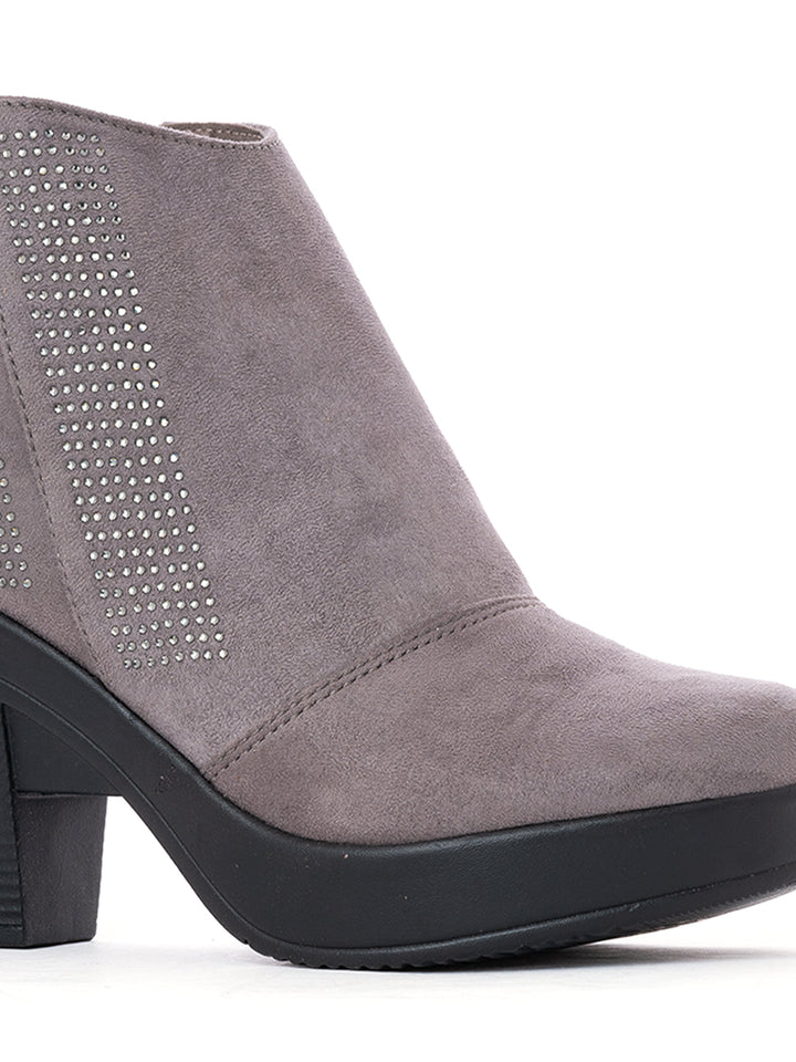 Khadim Cleo Block Heel Zipper Boots for Women