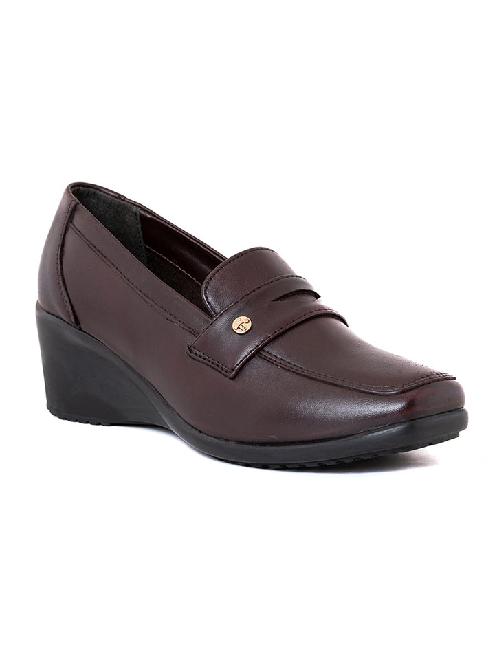 Khadim Sharon Leather Wedge Heel Penny Loafers Casual Shoe for Women