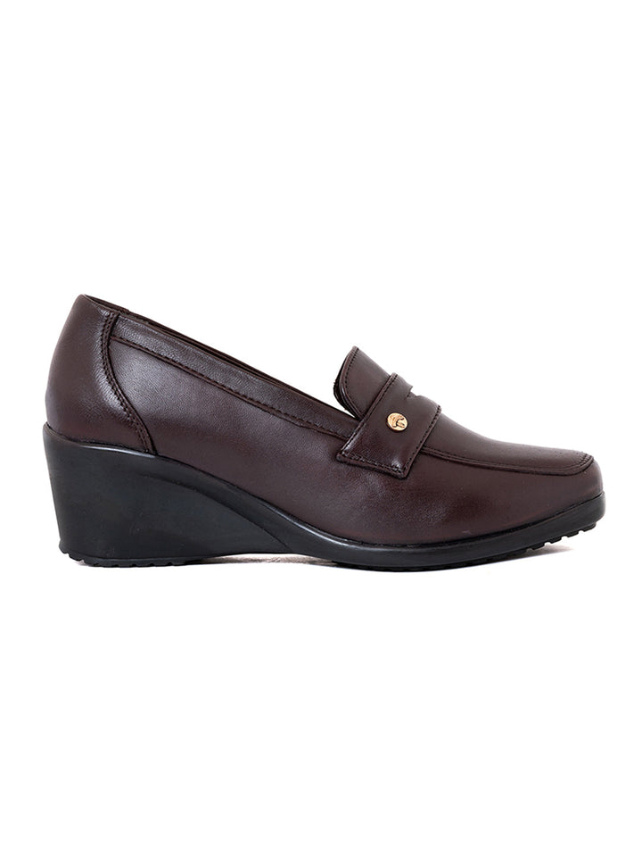 Khadim Sharon Leather Wedge Heel Penny Loafers Casual Shoe for Women