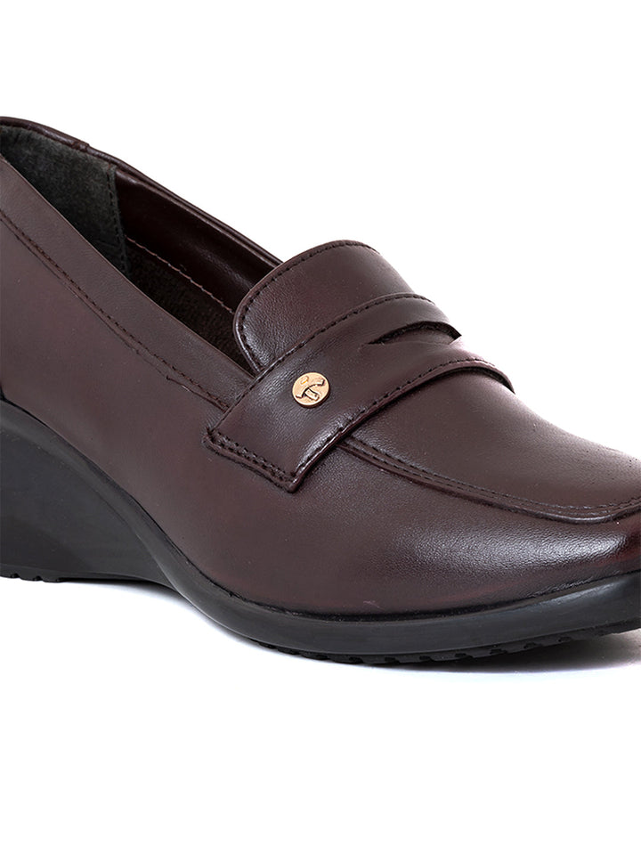 Khadim Sharon Leather Wedge Heel Penny Loafers Casual Shoe for Women