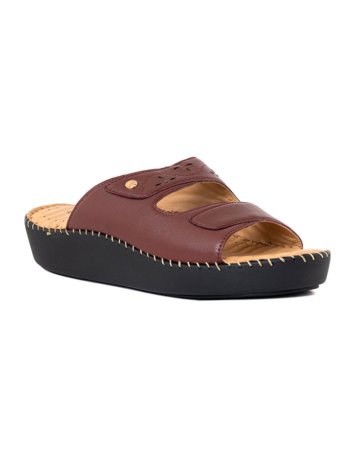 Khadim Softouch Leather Platform Heel Mule Slip On Sandal for Women