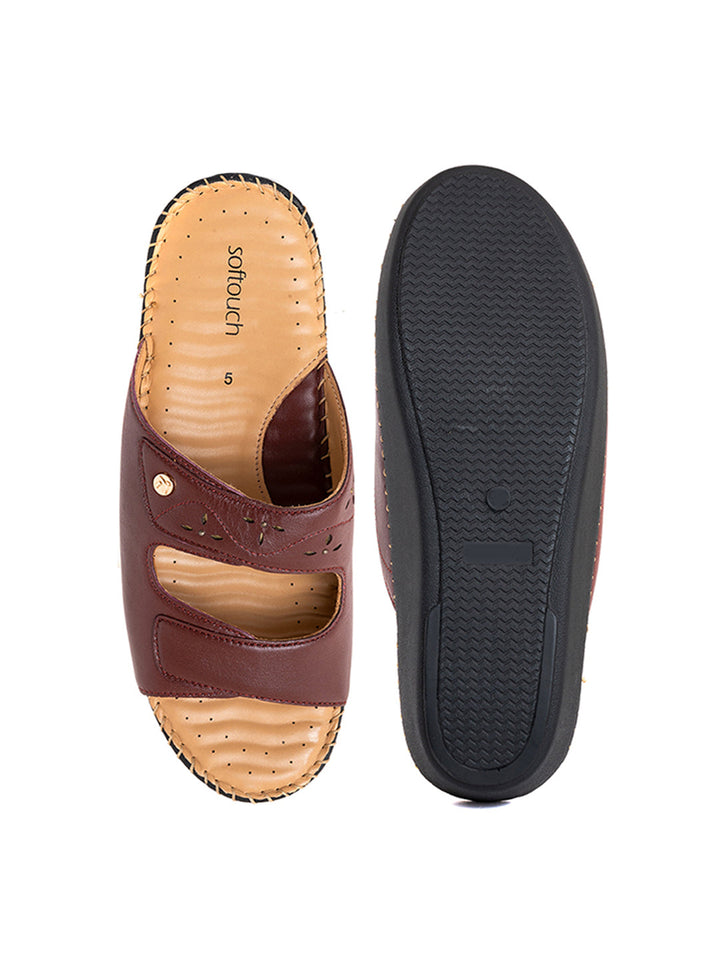 Khadim Softouch Leather Platform Heel Mule Slip On Sandal for Women
