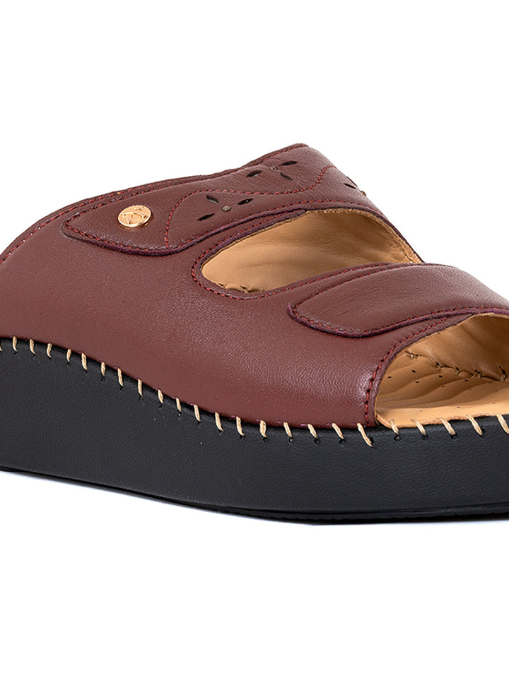 Khadim Softouch Leather Platform Heel Mule Slip On Sandal for Women