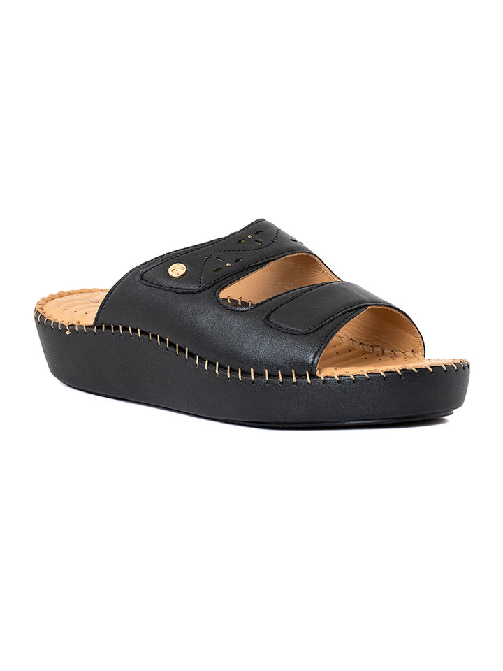 Khadim Softouch Leather Platform Heel Mule Slip On Sandal for Women