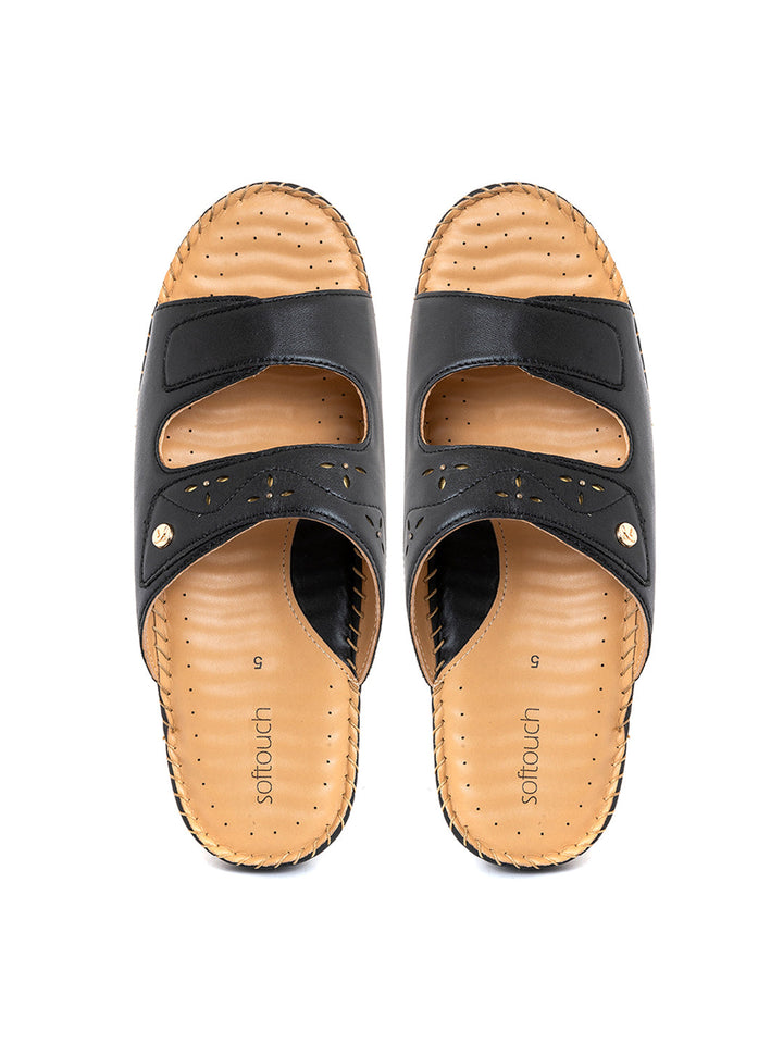 Khadim Softouch Leather Platform Heel Mule Slip On Sandal for Women