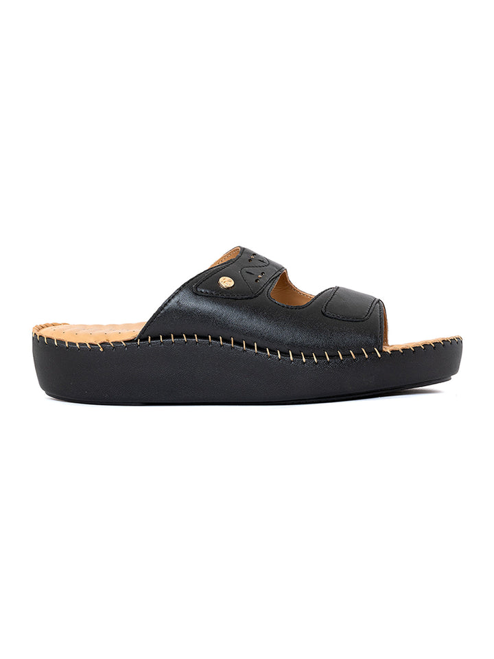 Khadim Softouch Leather Platform Heel Mule Slip On Sandal for Women