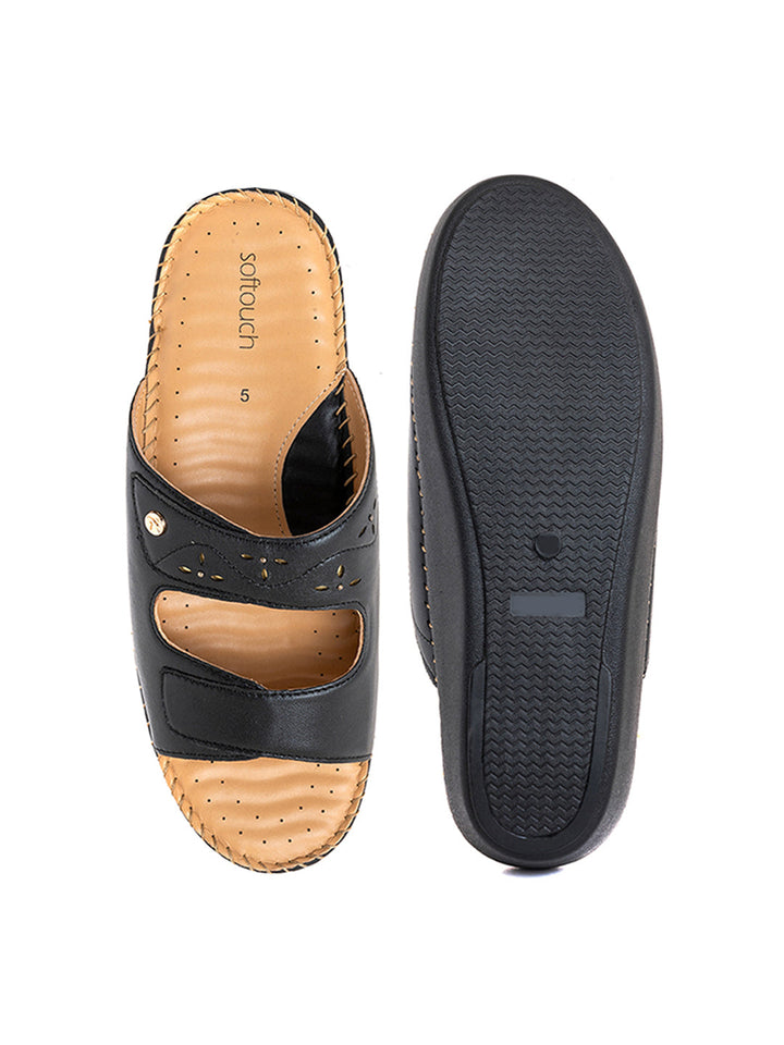 Khadim Softouch Leather Platform Heel Mule Slip On Sandal for Women