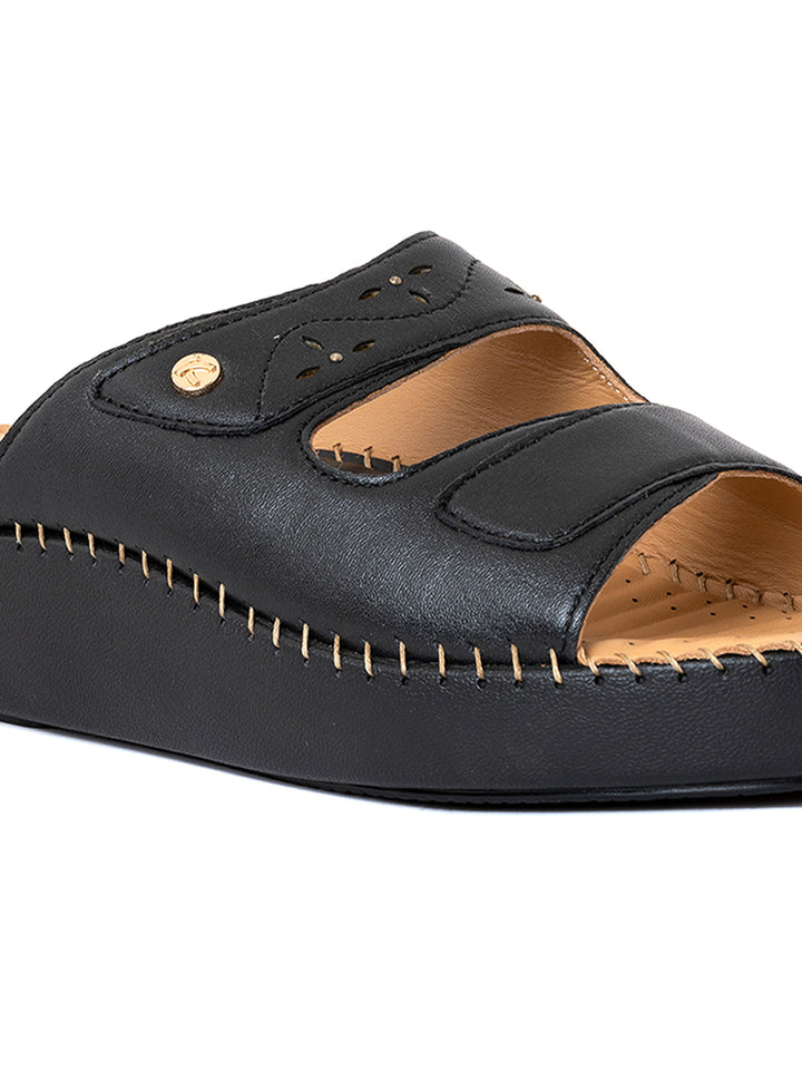 Khadim Softouch Leather Platform Heel Mule Slip On Sandal for Women