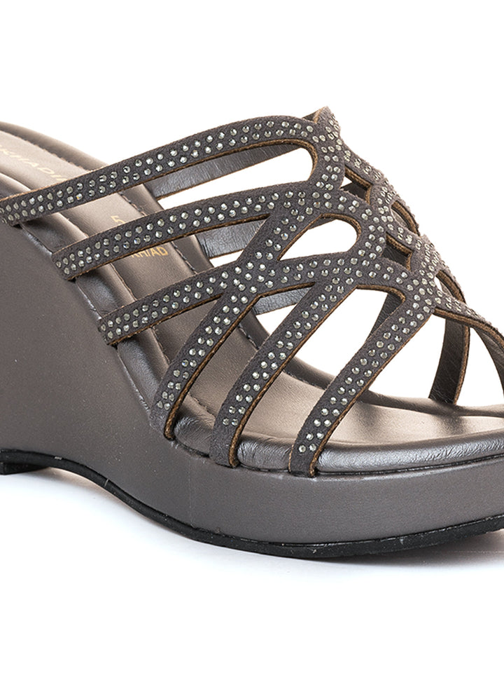 Khadim High Heel Wedge Mule Slip On Sandal for Women