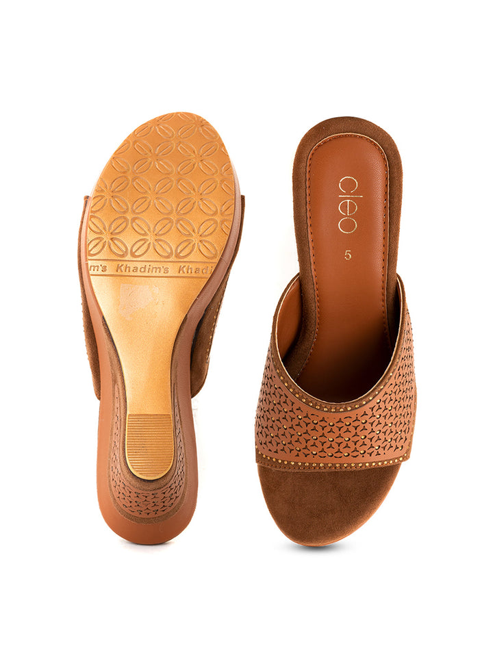 Khadim Cleo High Heel Wedge Mule Slip On Sandal for Women