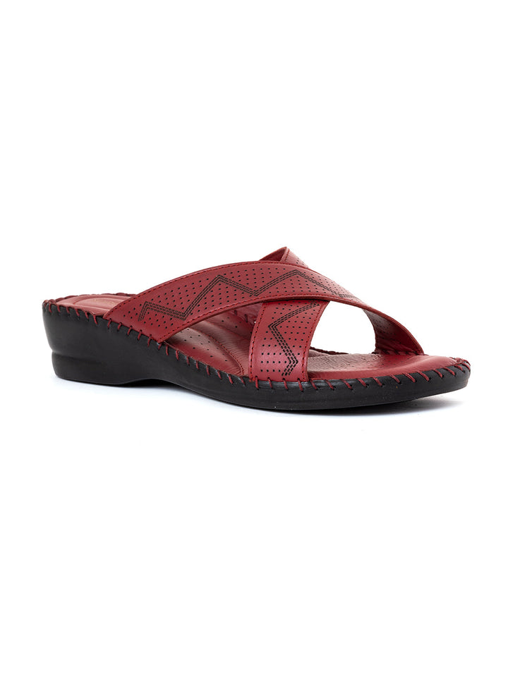 Khadim Softouch Leather Wedge Heel Mule Slip On Sandal for Women