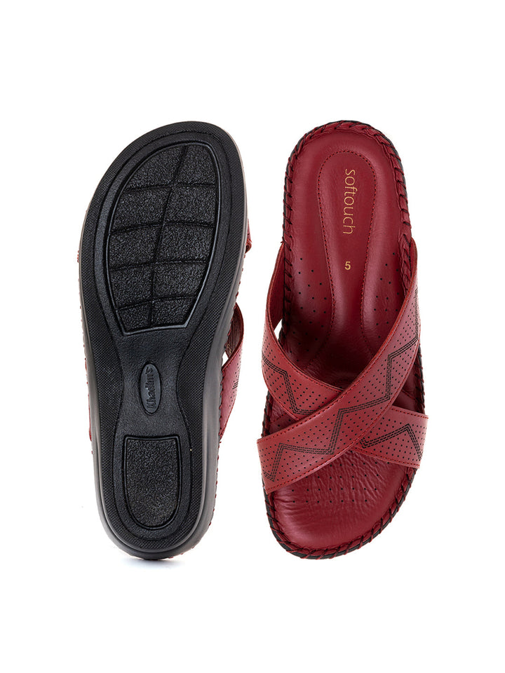Khadim Softouch Leather Wedge Heel Mule Slip On Sandal for Women