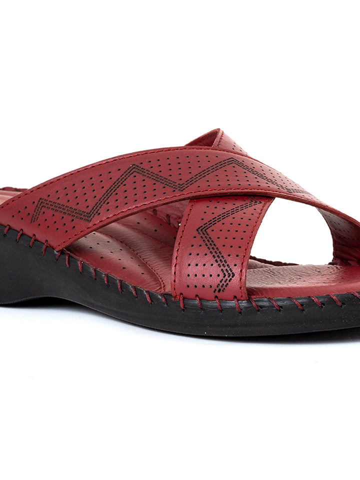 Khadim Softouch Leather Wedge Heel Mule Slip On Sandal for Women