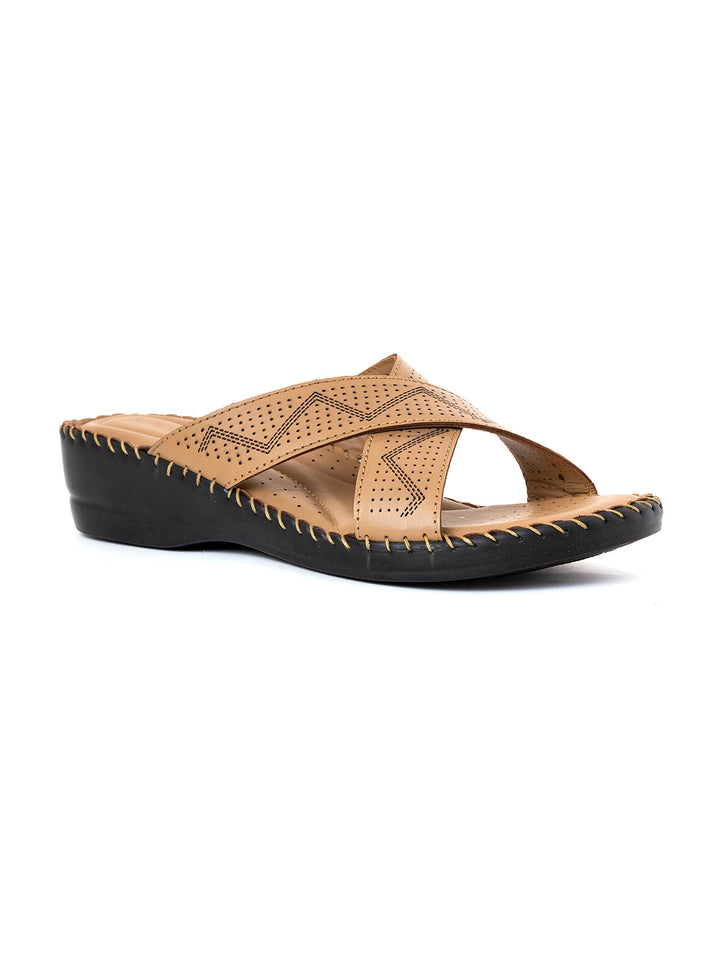 Khadim Softouch Leather Wedge Heel Mule Slip On Sandal for Women