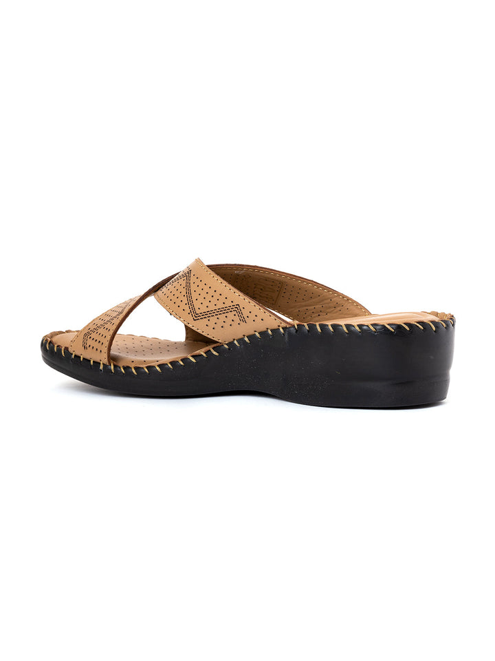 Khadim Softouch Leather Wedge Heel Mule Slip On Sandal for Women