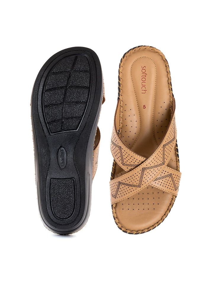 Khadim Softouch Leather Wedge Heel Mule Slip On Sandal for Women