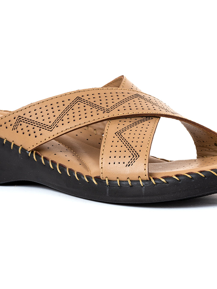 Khadim Softouch Leather Wedge Heel Mule Slip On Sandal for Women