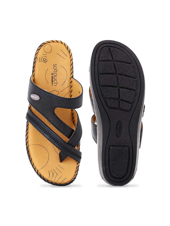 Khadim Softouch Leather Wedge Heel Slip On Sandal for Women