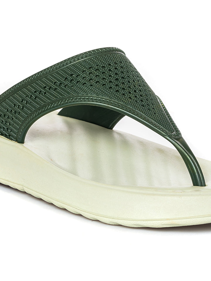 KHADIM Waves Green Washable Flip Flops for Women